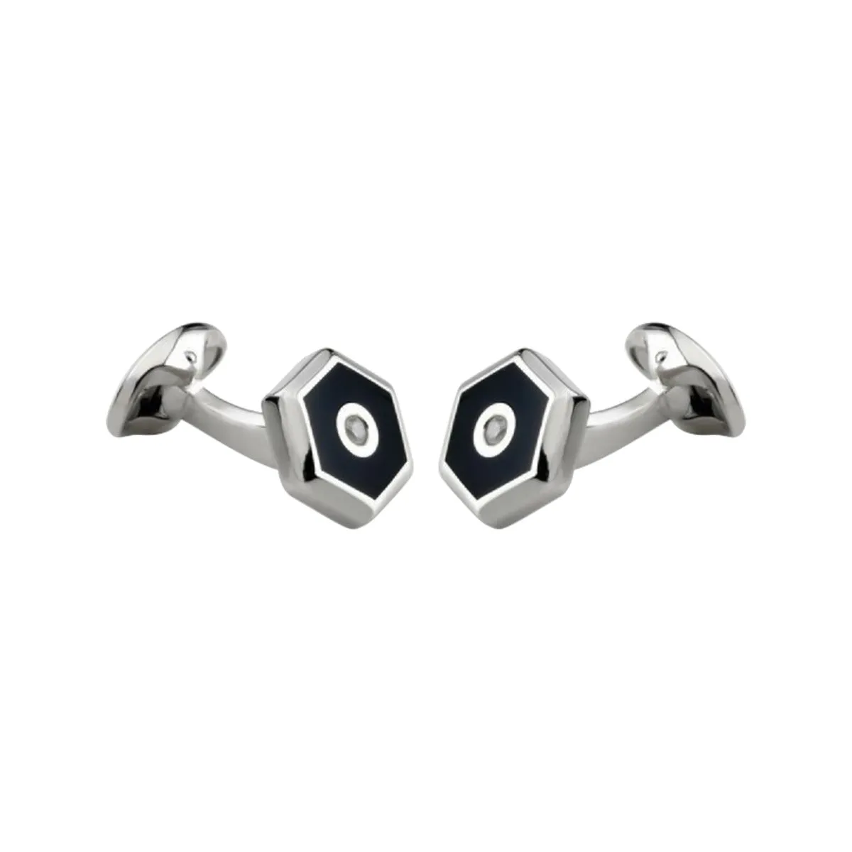 Sterling Silver Onyx and Diamond Hexagonal Cufflinks