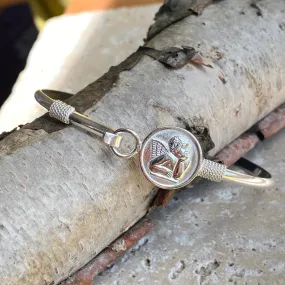 Sterling Silver Polished Guardian Baby Angel Medal Thin Bangle Bracelet