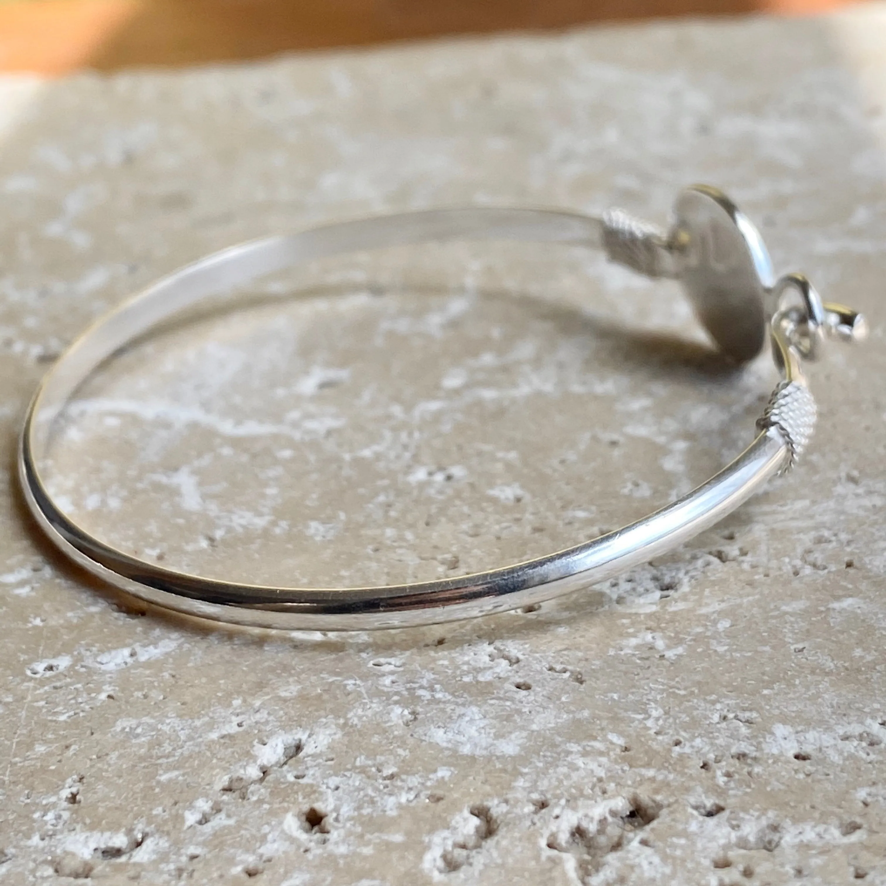 Sterling Silver Polished Guardian Baby Angel Medal Thin Bangle Bracelet