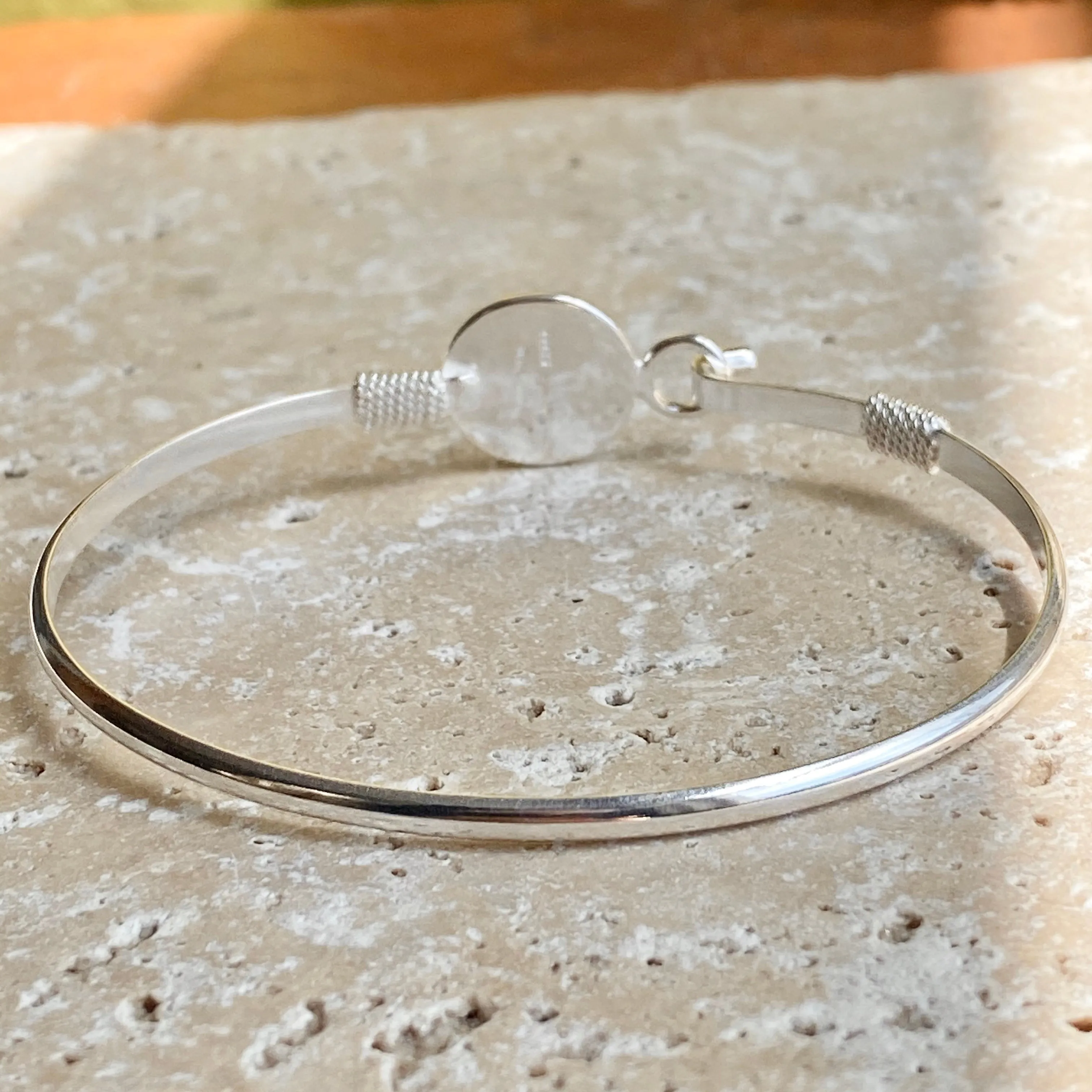Sterling Silver Polished Guardian Baby Angel Medal Thin Bangle Bracelet