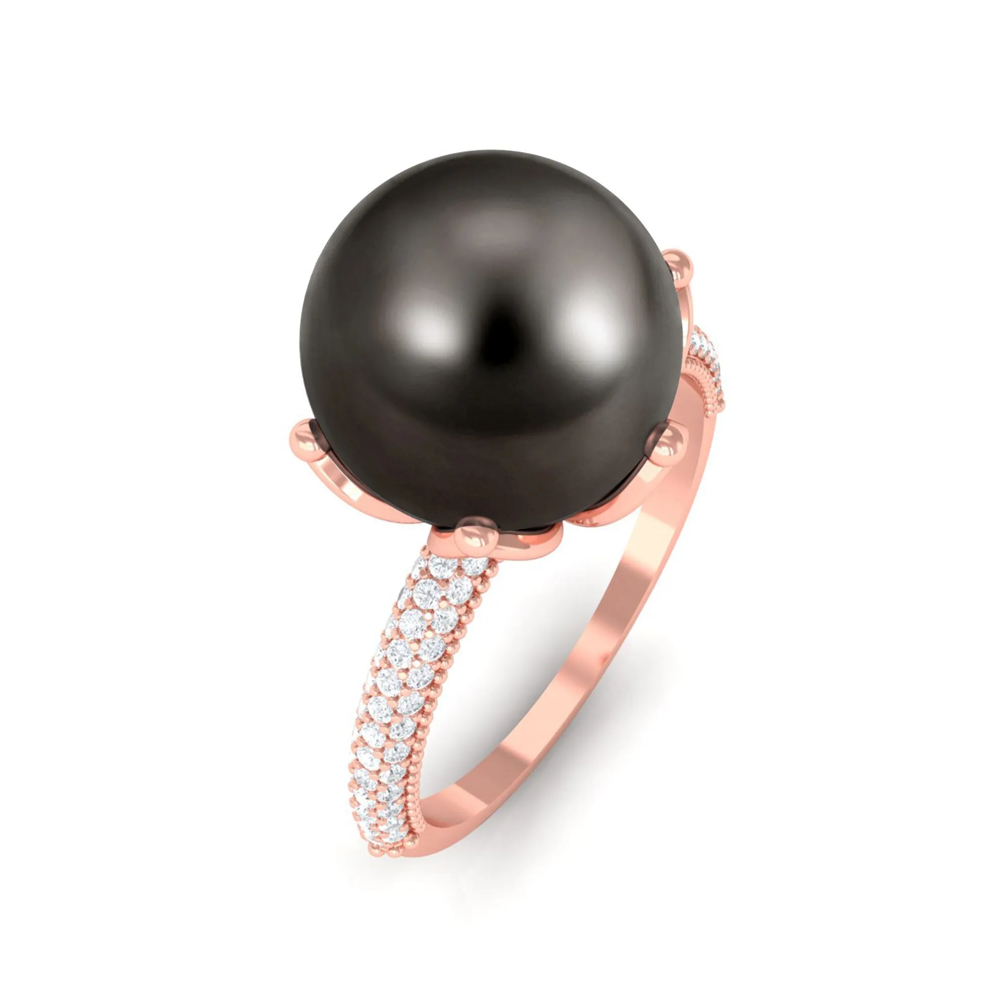 Tahitian Pearl Solitaire Engagement Ring with Diamond