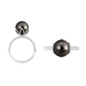 Tahitian Pearl Solitaire Engagement Ring with Diamond
