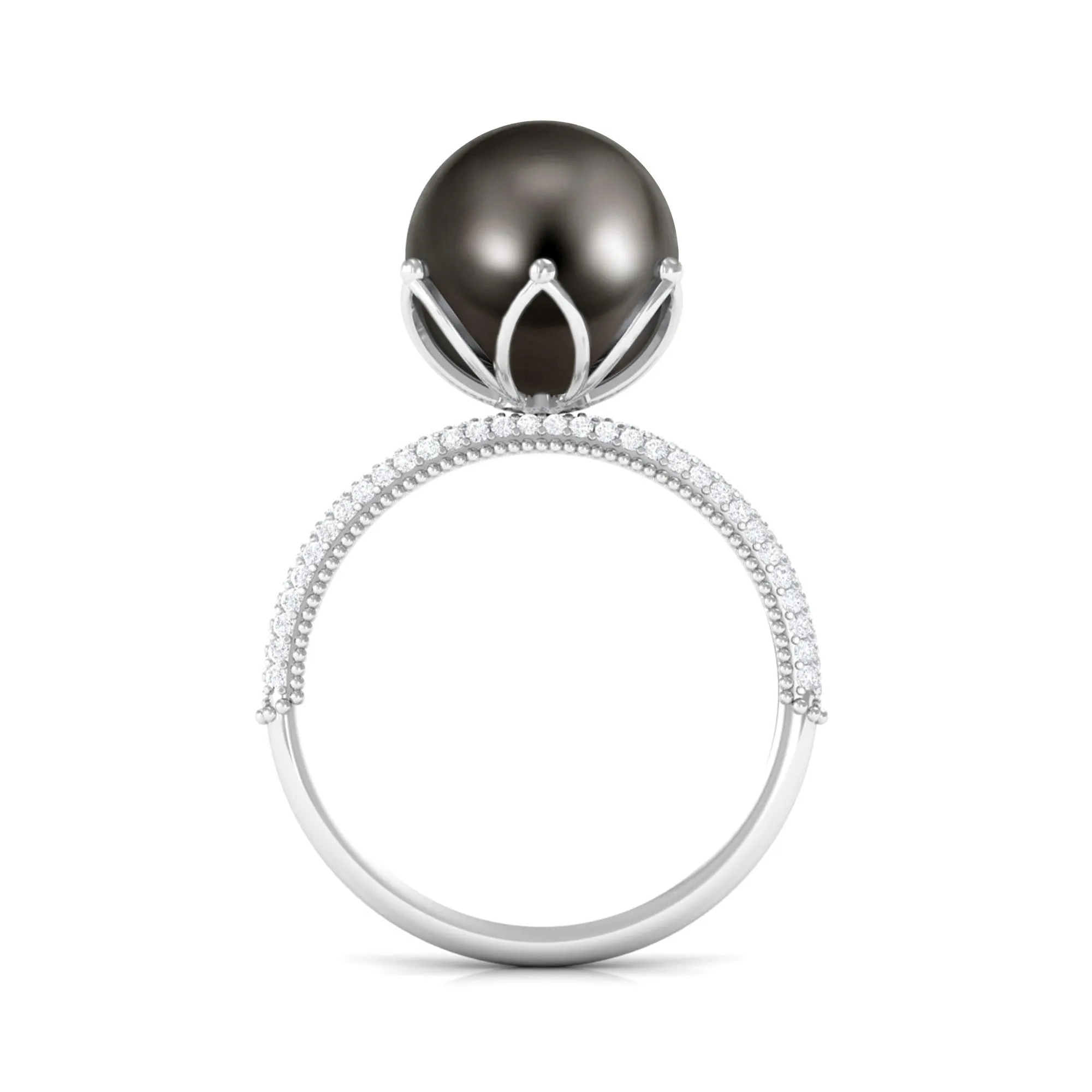 Tahitian Pearl Solitaire Engagement Ring with Diamond