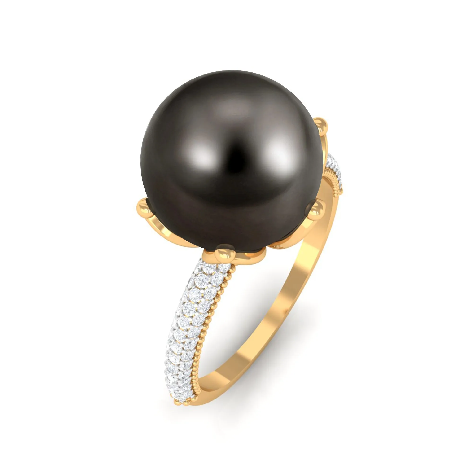 Tahitian Pearl Solitaire Engagement Ring with Diamond