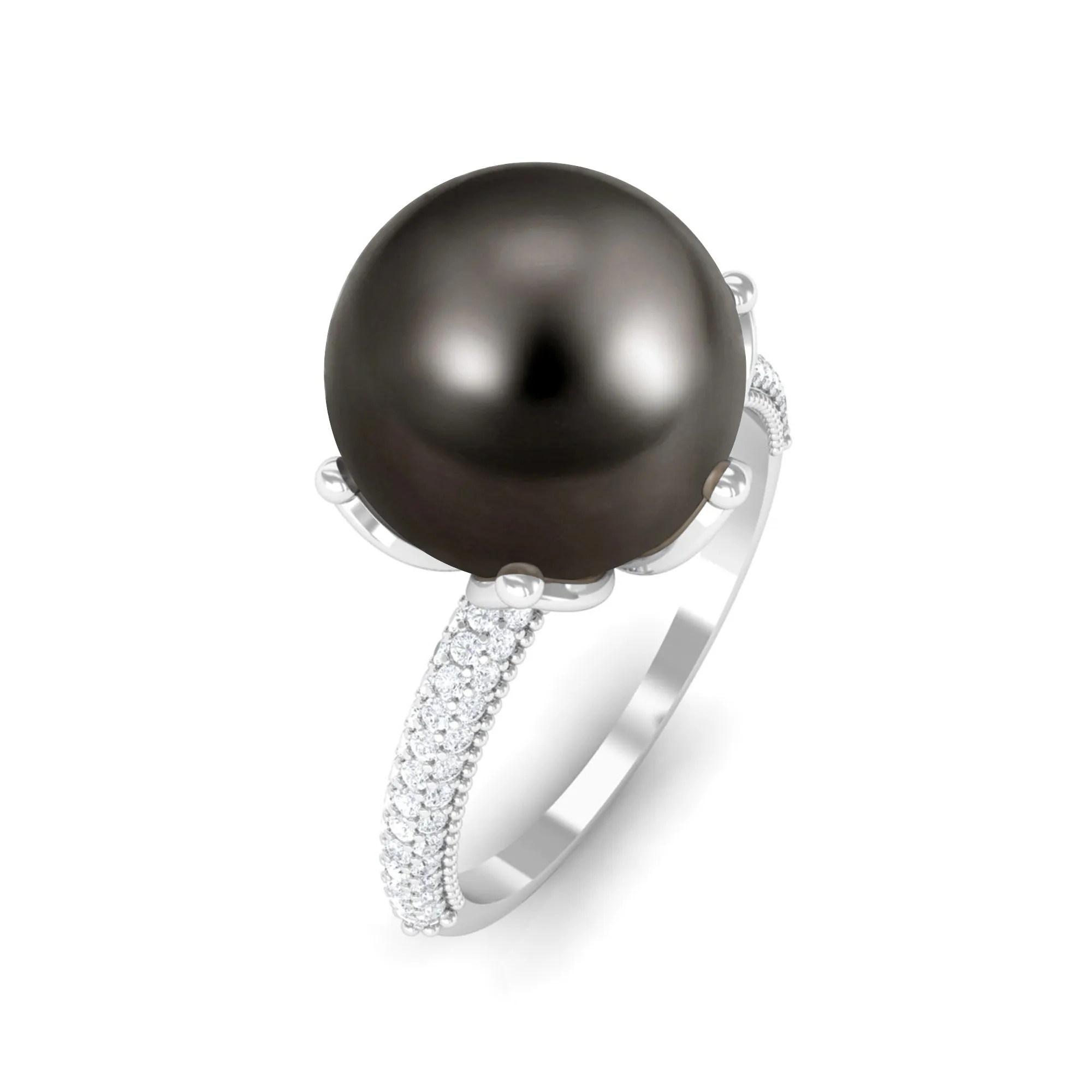 Tahitian Pearl Solitaire Engagement Ring with Diamond
