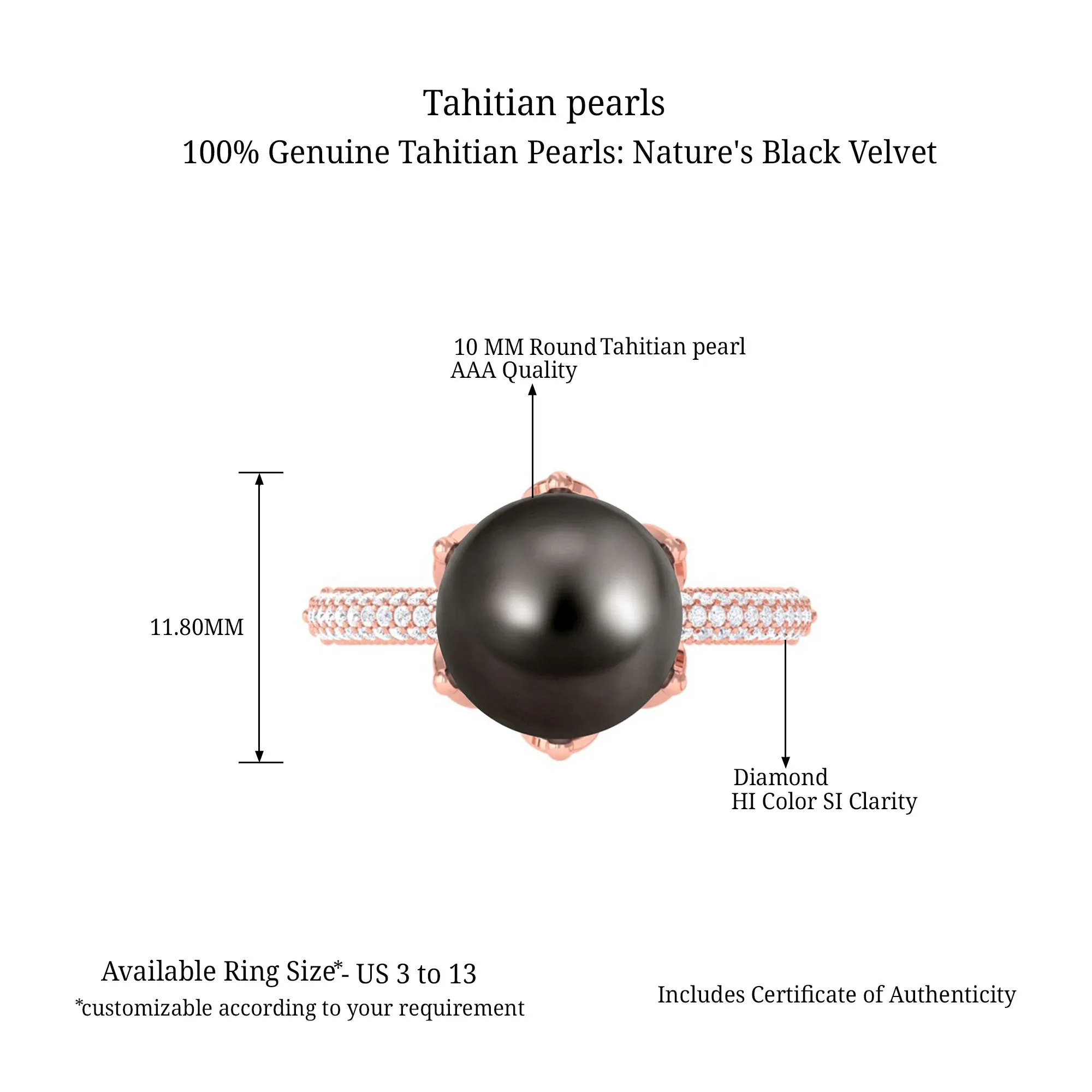 Tahitian Pearl Solitaire Engagement Ring with Diamond