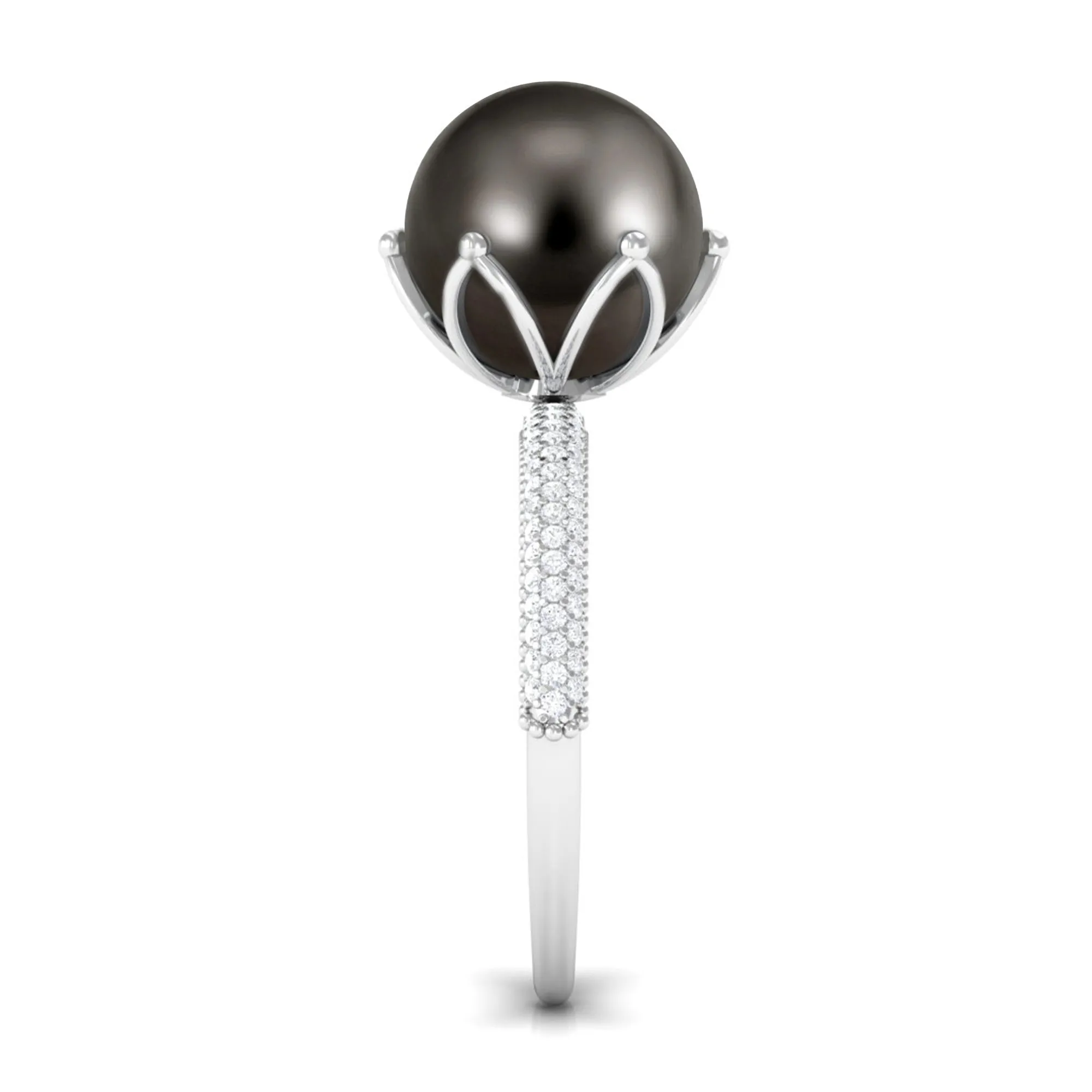 Tahitian Pearl Solitaire Engagement Ring with Diamond