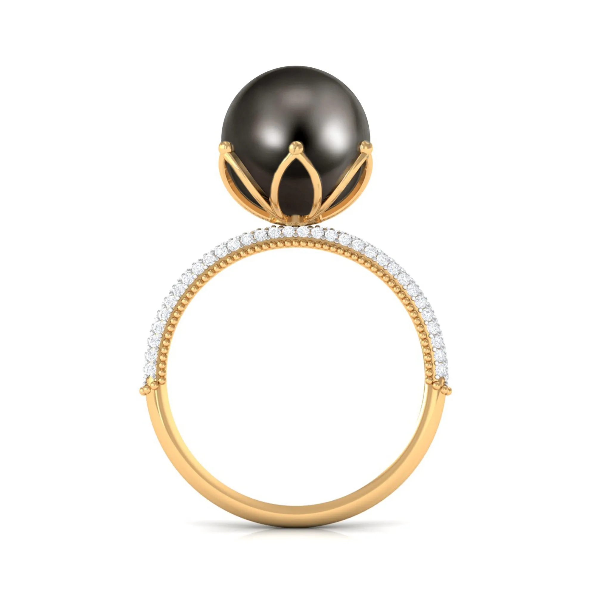 Tahitian Pearl Solitaire Engagement Ring with Diamond