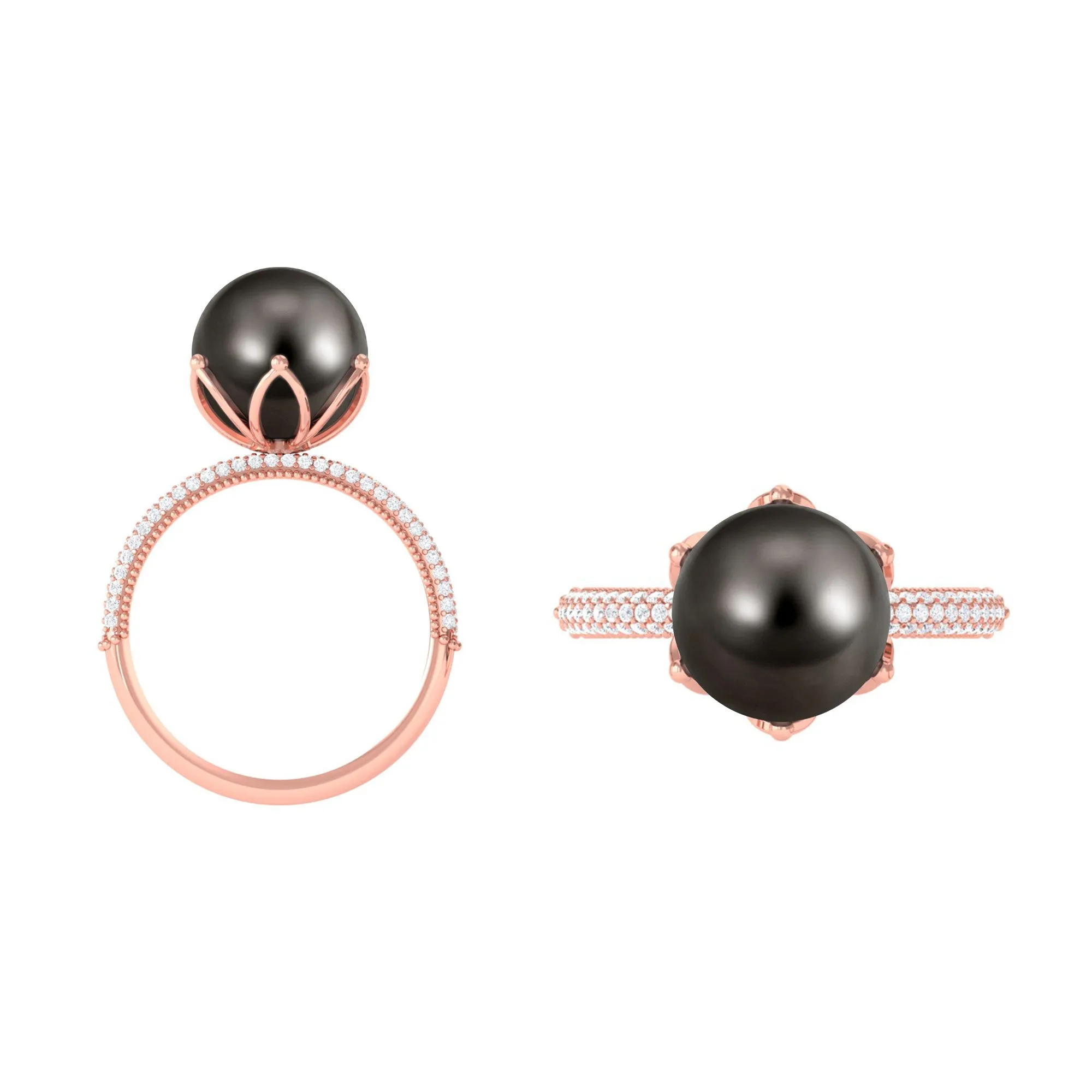 Tahitian Pearl Solitaire Engagement Ring with Diamond