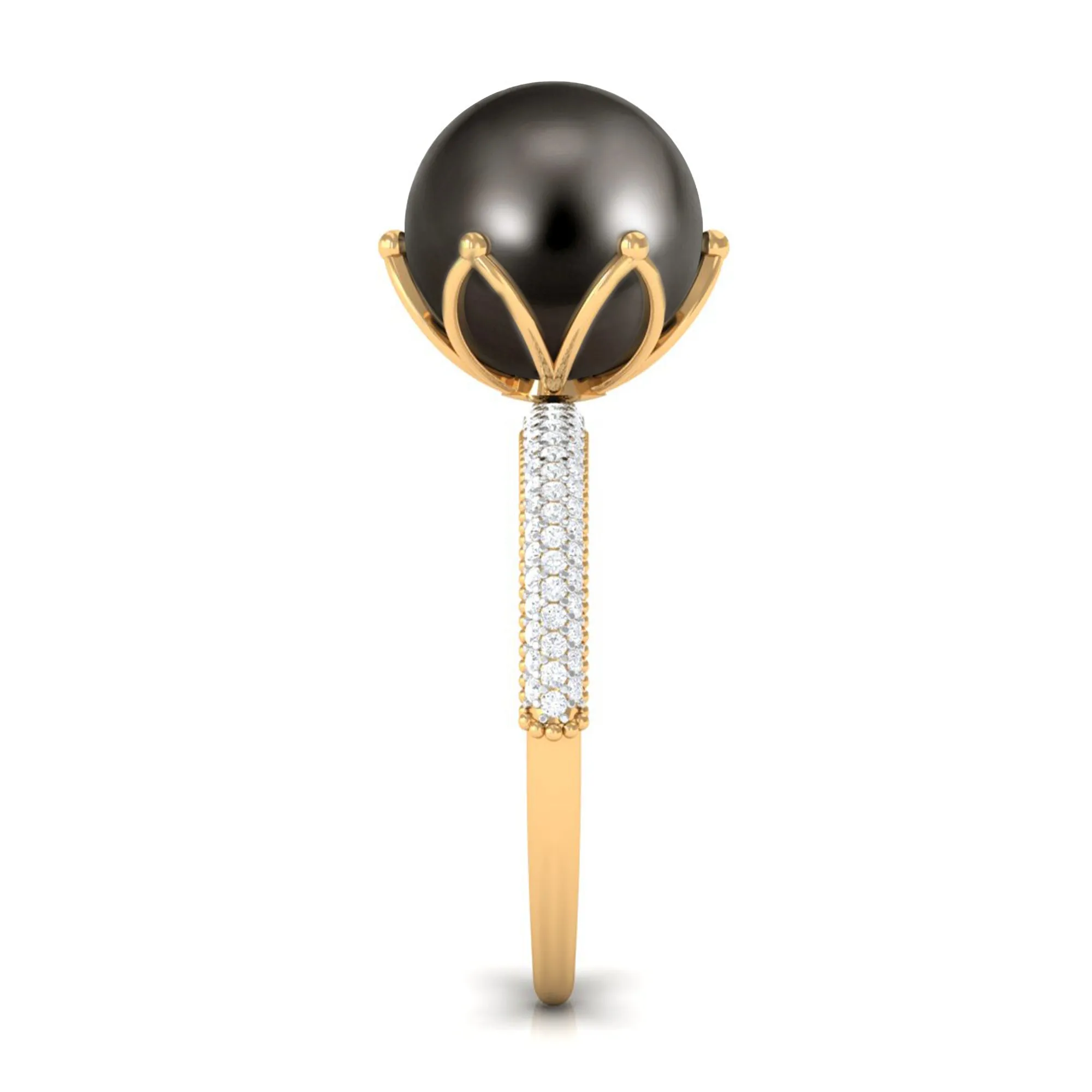 Tahitian Pearl Solitaire Engagement Ring with Diamond