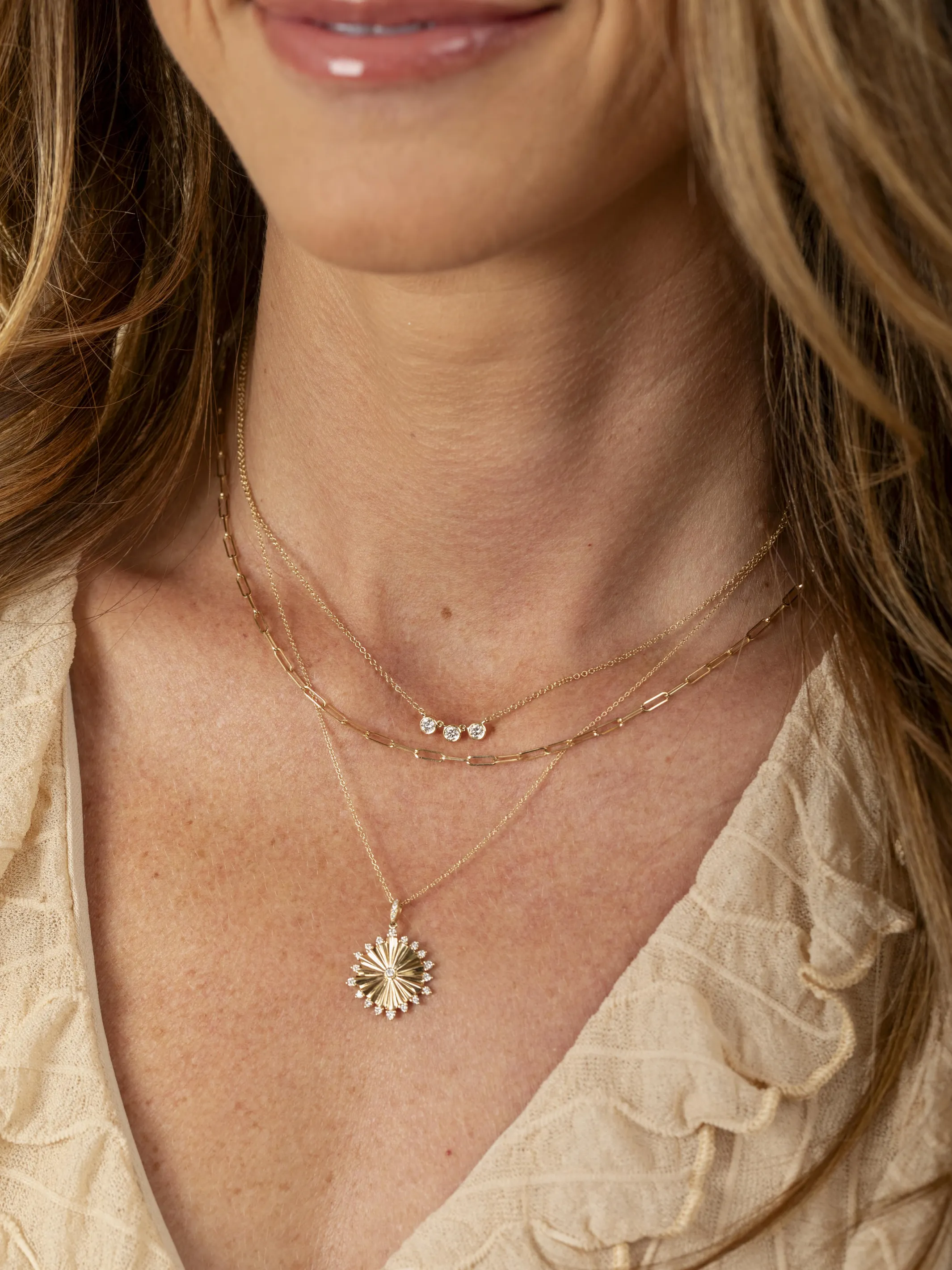 Taylor Trio Bezel Necklace 14K