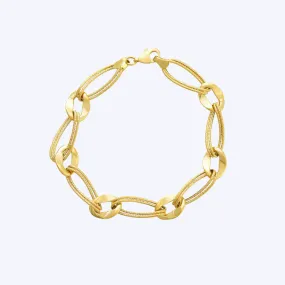 Textured/Polished Open Oval Link Bracelet