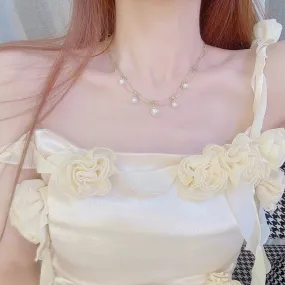 Trendy Layered Pearl Tassel Ball Chain Choker Necklace