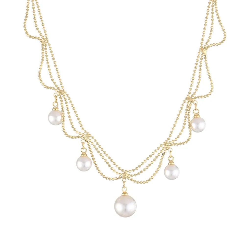 Trendy Layered Pearl Tassel Ball Chain Choker Necklace