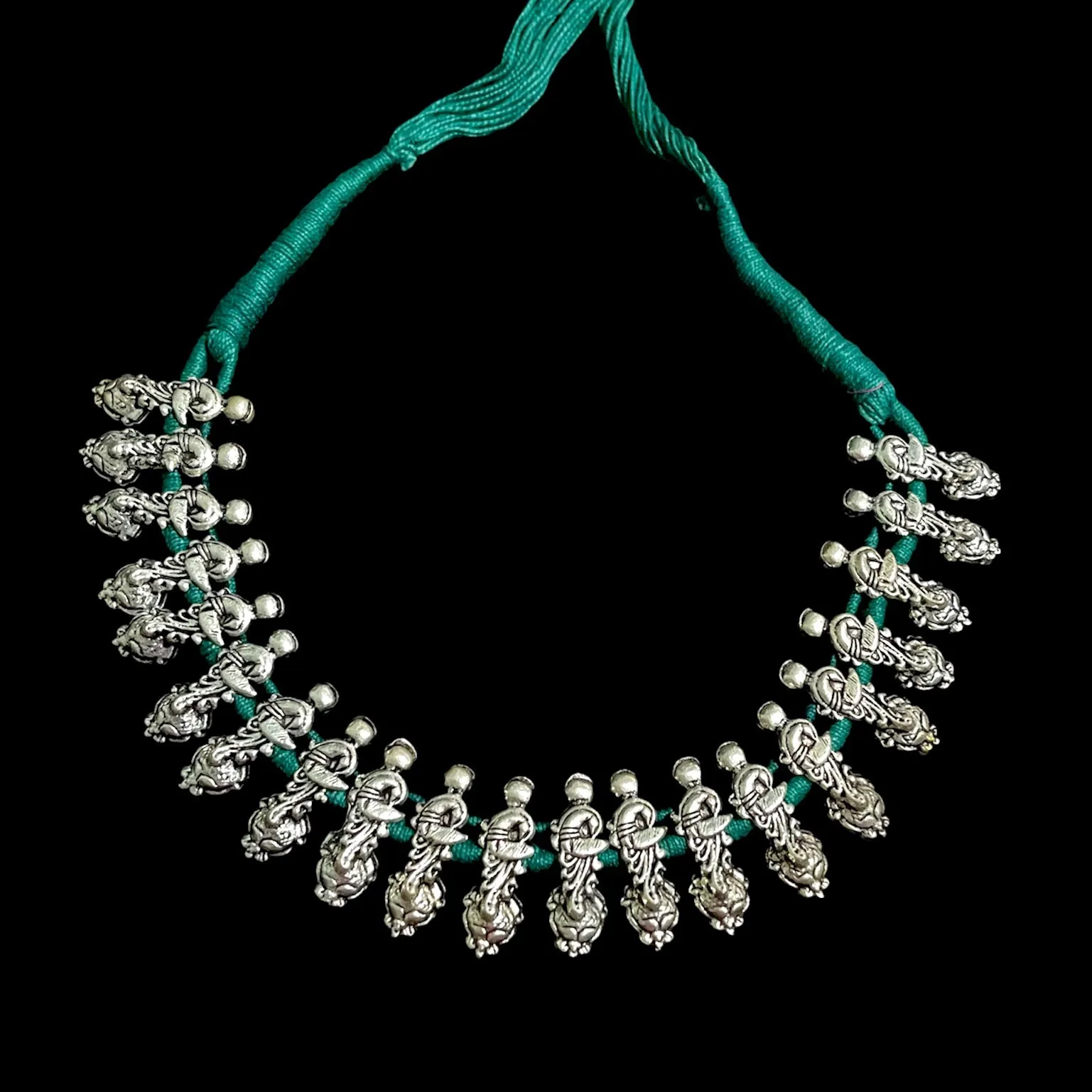 Trendy Oxidized Silver Choker style Necklace with Red Dori