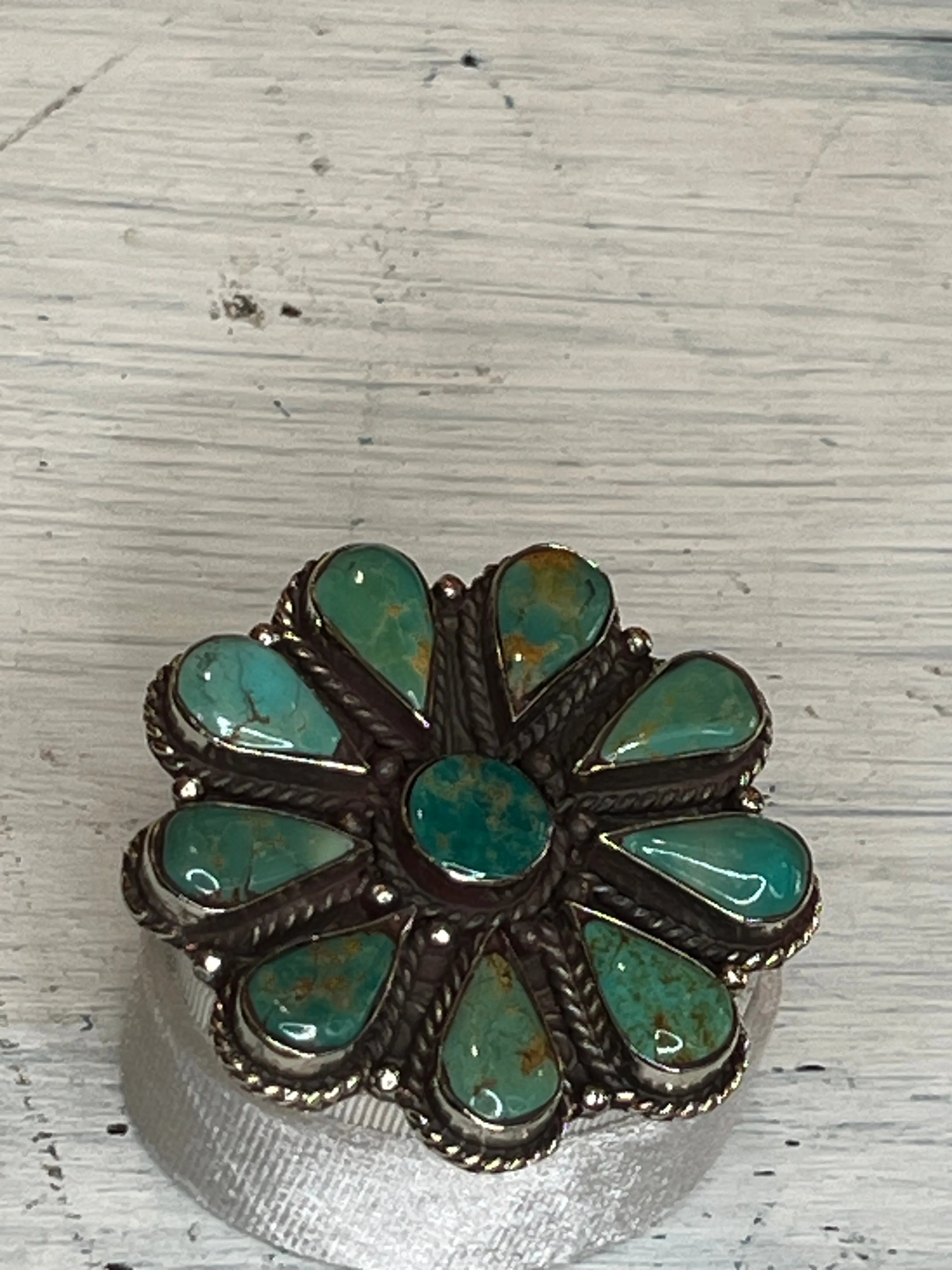 Turquoise Flower Adjustable Ornate Ring