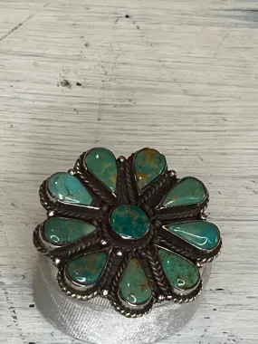 Turquoise Flower Adjustable Ornate Ring