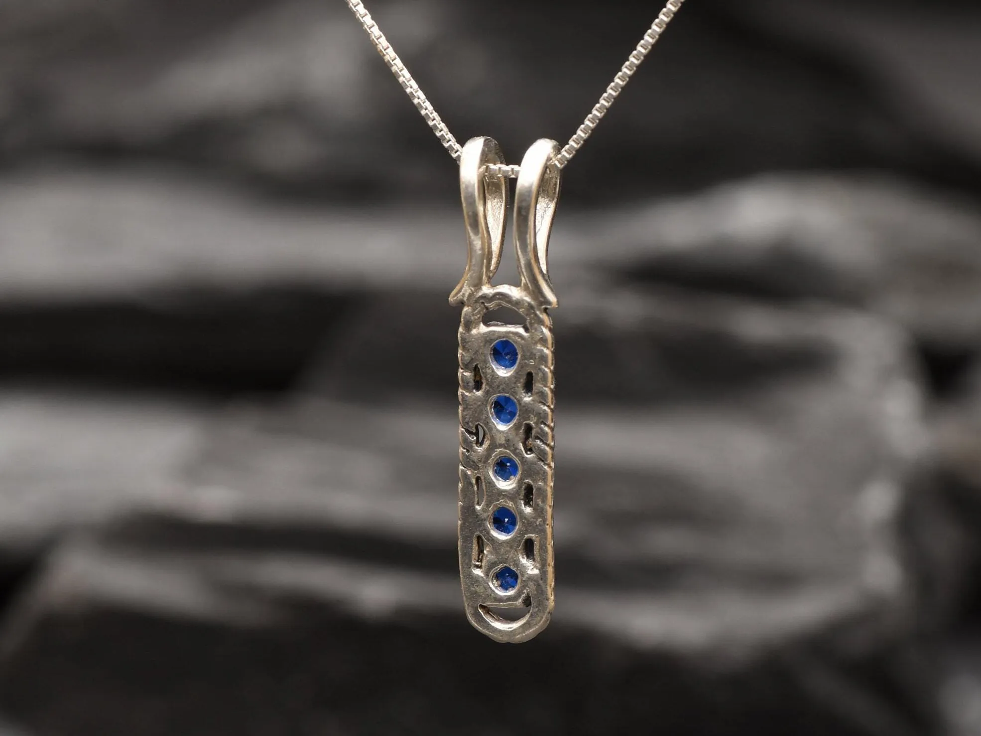 Vertical Sapphire Pendant - Blue Bar Necklace - Dainty Drop Necklace