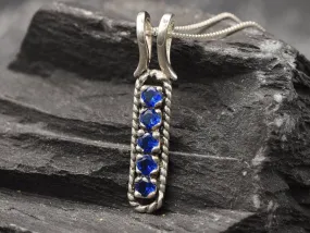 Vertical Sapphire Pendant - Blue Bar Necklace - Dainty Drop Necklace
