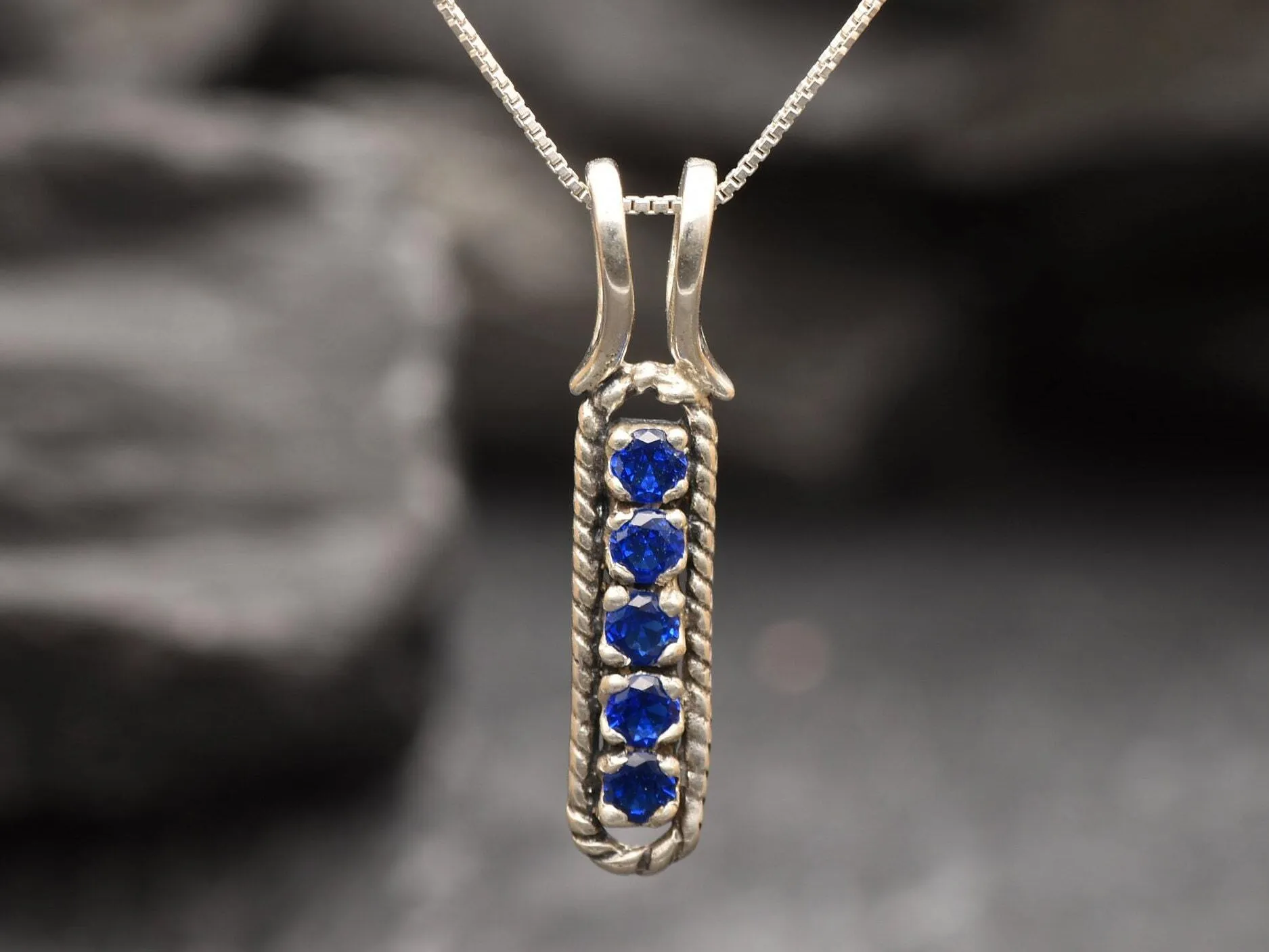 Vertical Sapphire Pendant - Blue Bar Necklace - Dainty Drop Necklace