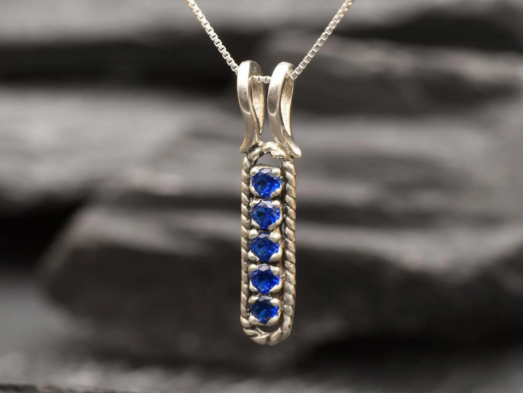 Vertical Sapphire Pendant - Blue Bar Necklace - Dainty Drop Necklace