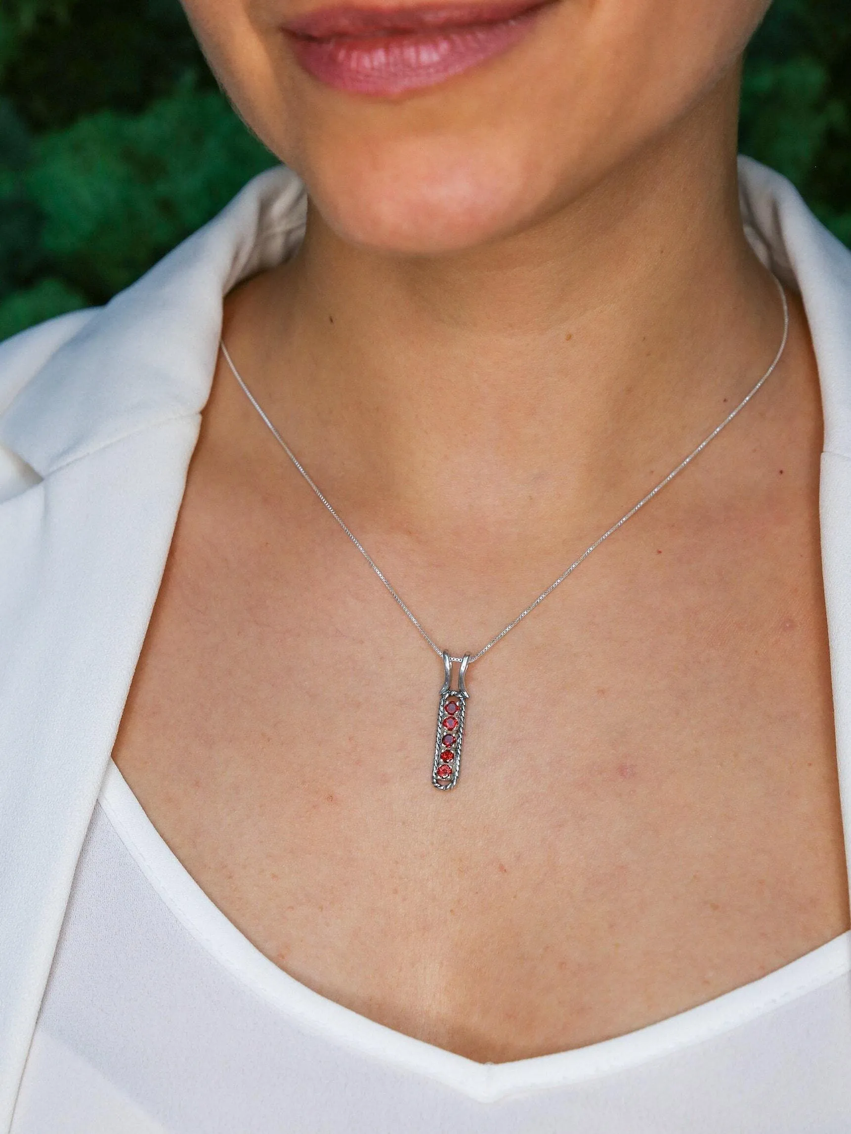 Vertical Sapphire Pendant - Blue Bar Necklace - Dainty Drop Necklace
