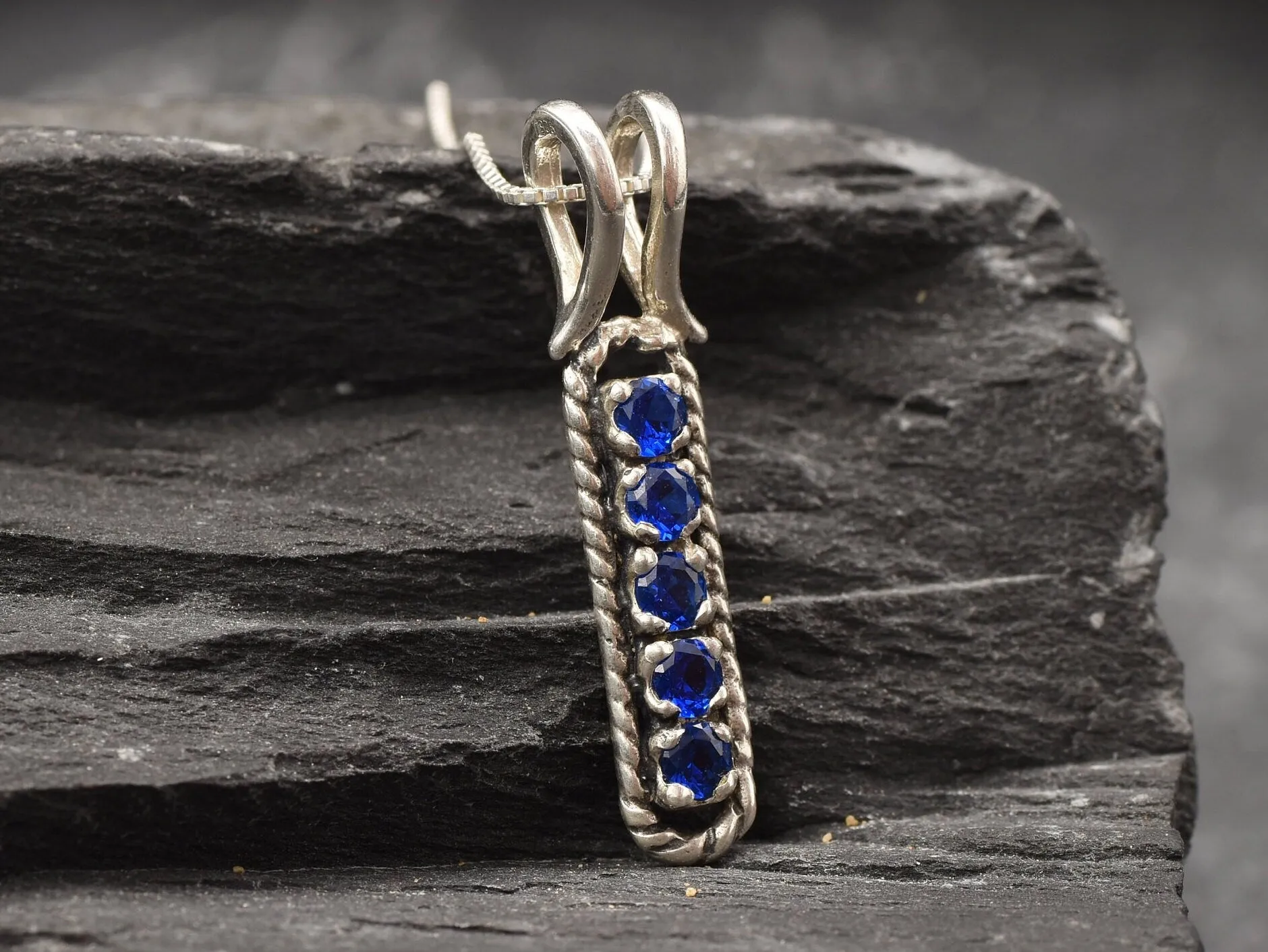 Vertical Sapphire Pendant - Blue Bar Necklace - Dainty Drop Necklace