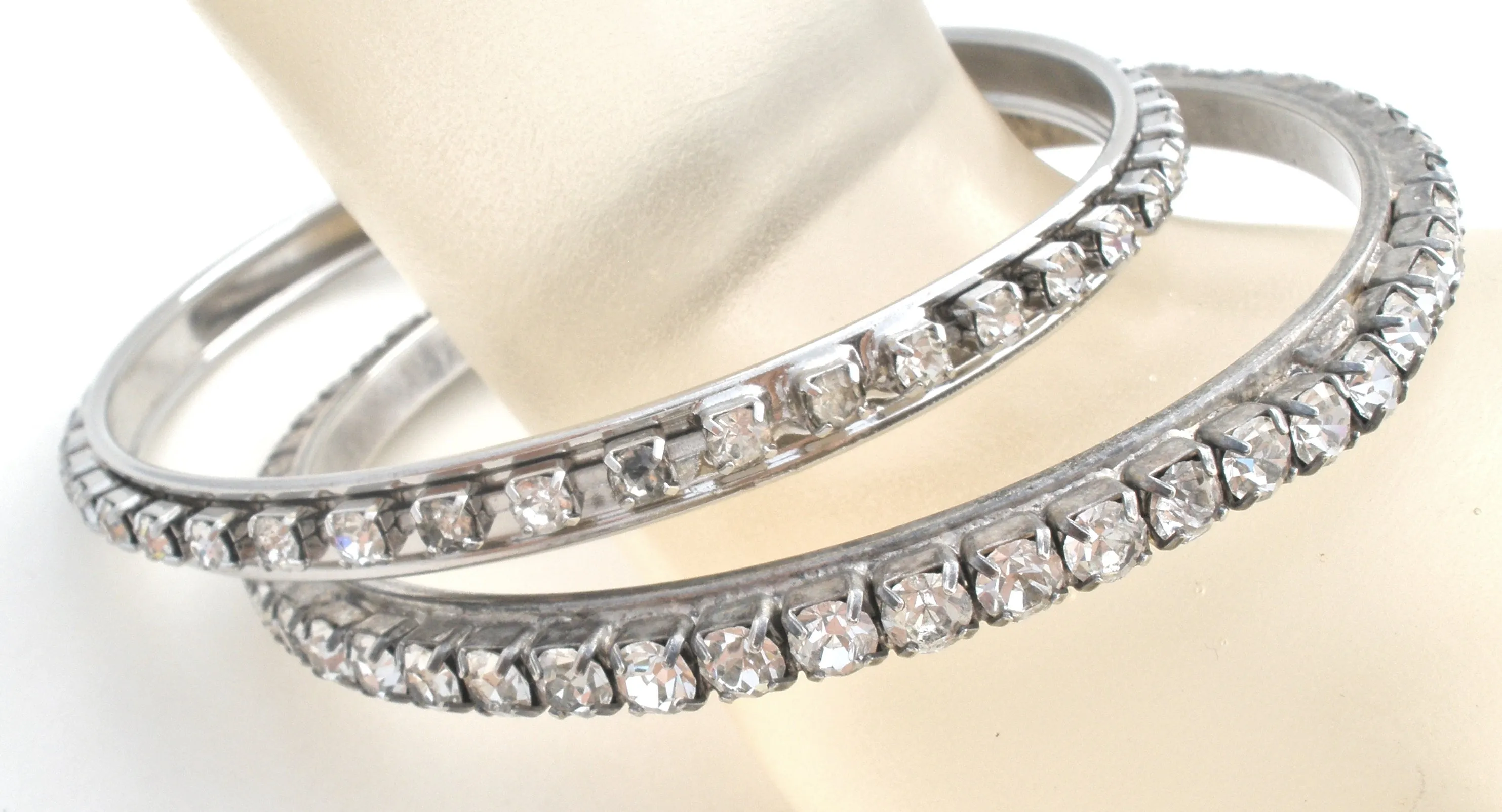 Vintage Clear Rhinestone Bangle Bracelets Set of 2