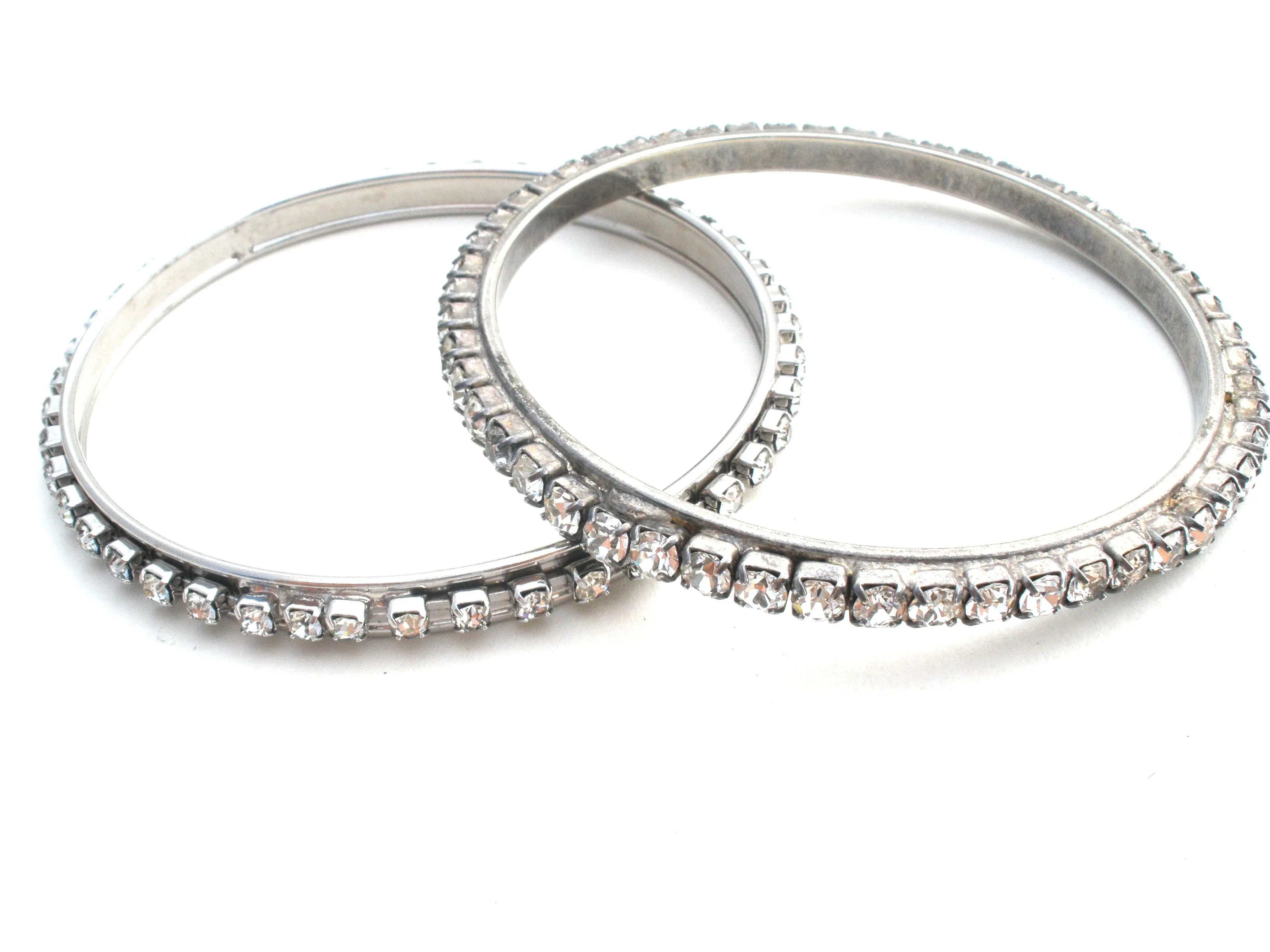 Vintage Clear Rhinestone Bangle Bracelets Set of 2