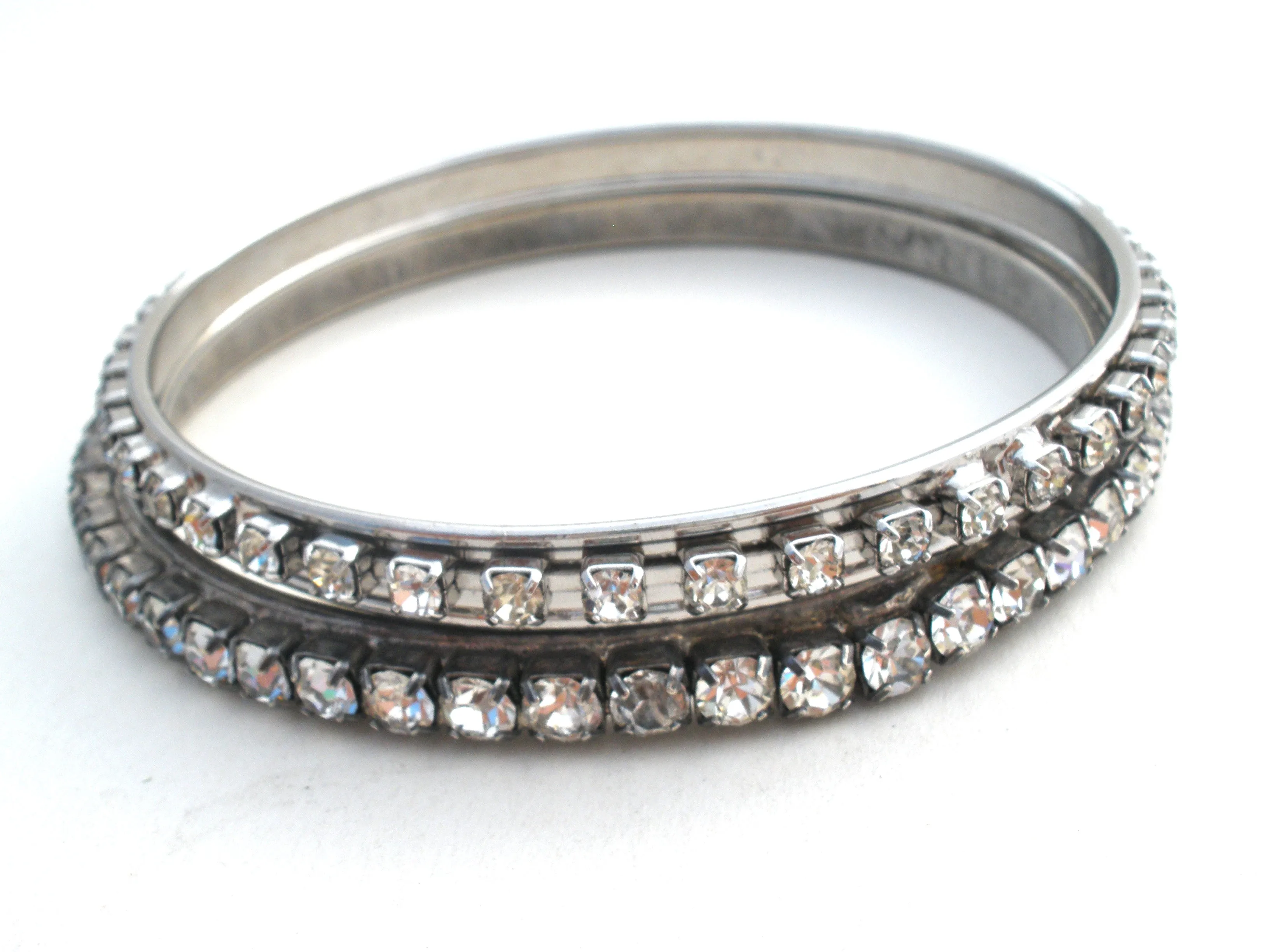 Vintage Clear Rhinestone Bangle Bracelets Set of 2