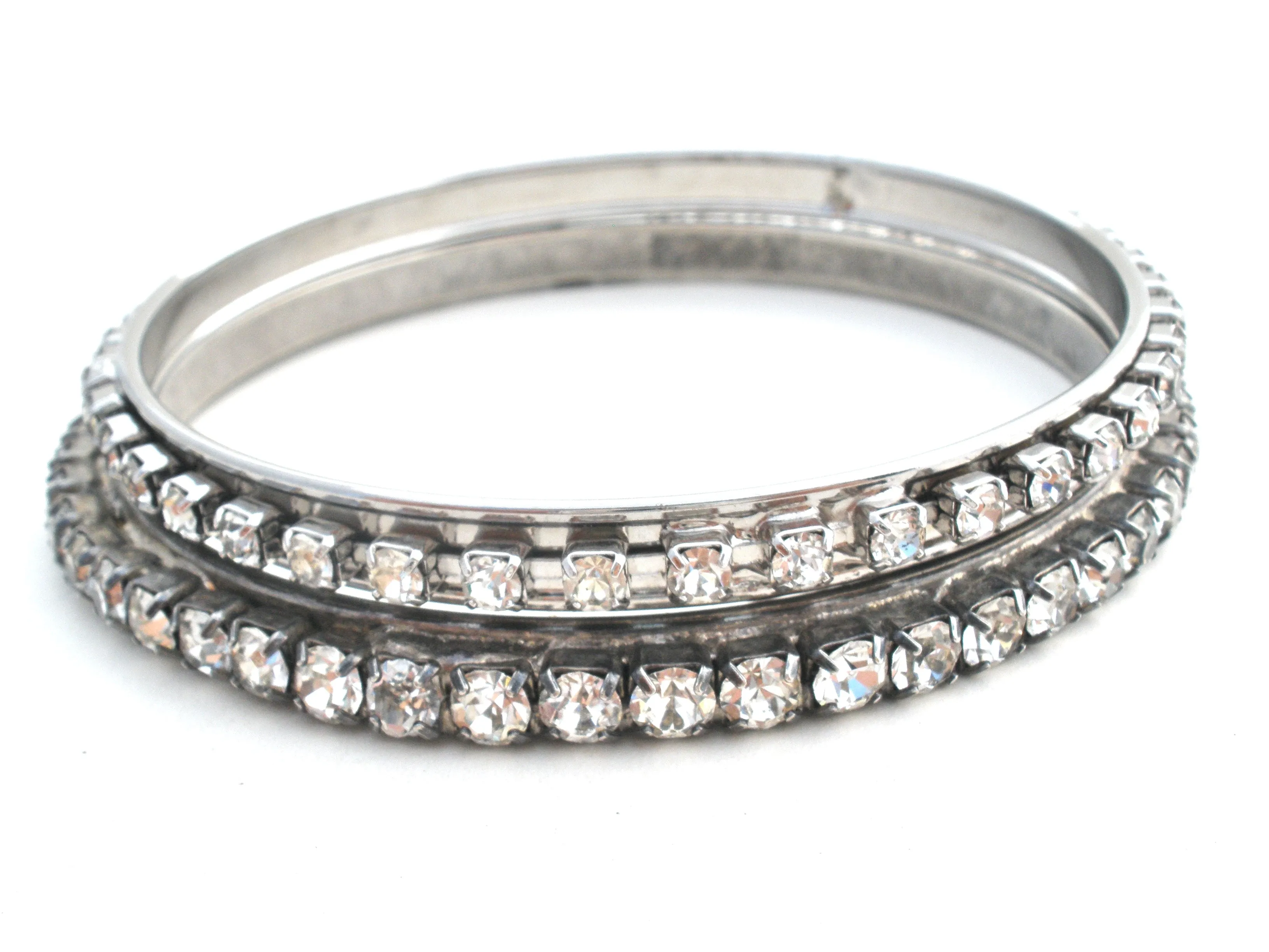 Vintage Clear Rhinestone Bangle Bracelets Set of 2