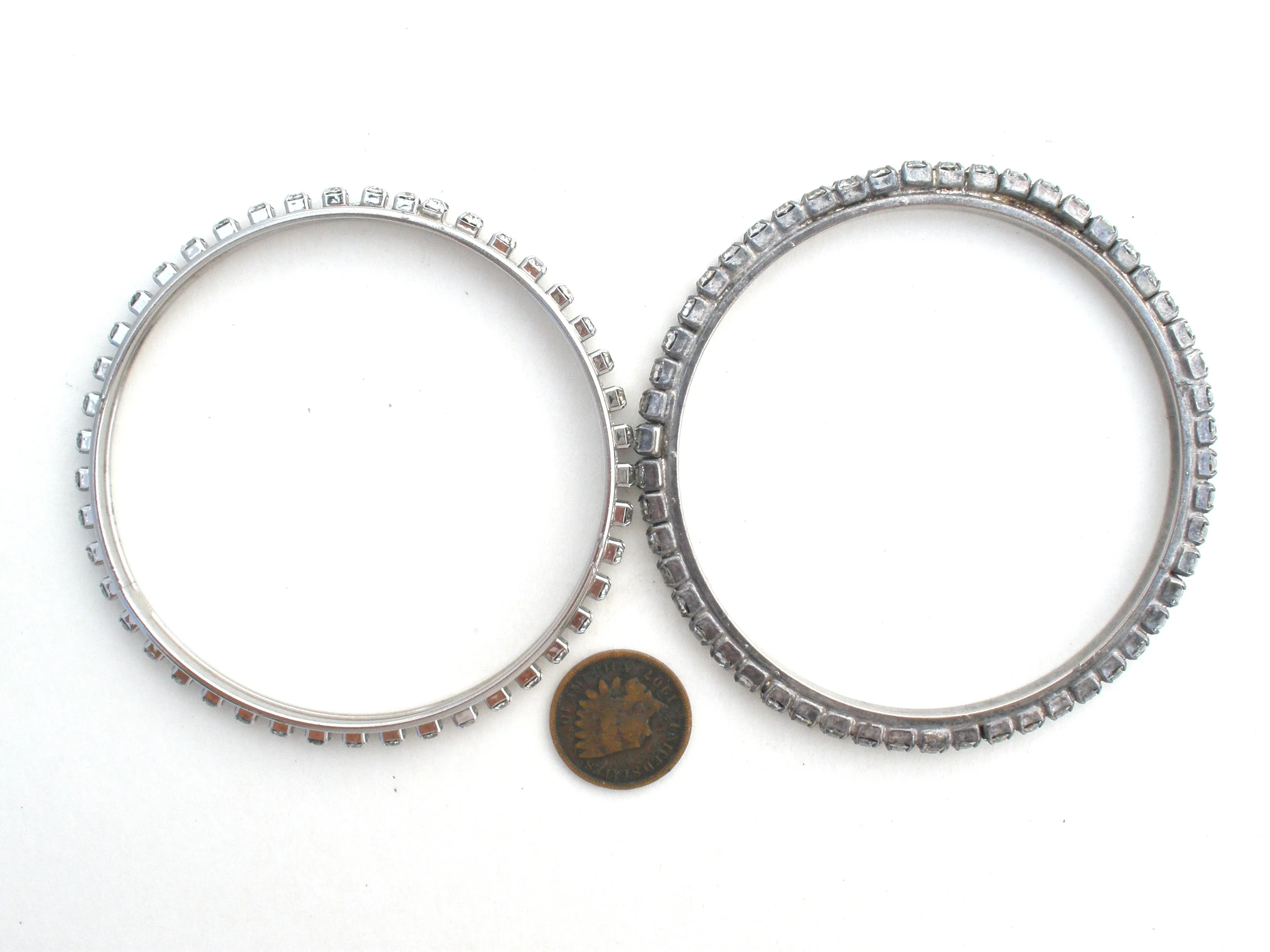Vintage Clear Rhinestone Bangle Bracelets Set of 2