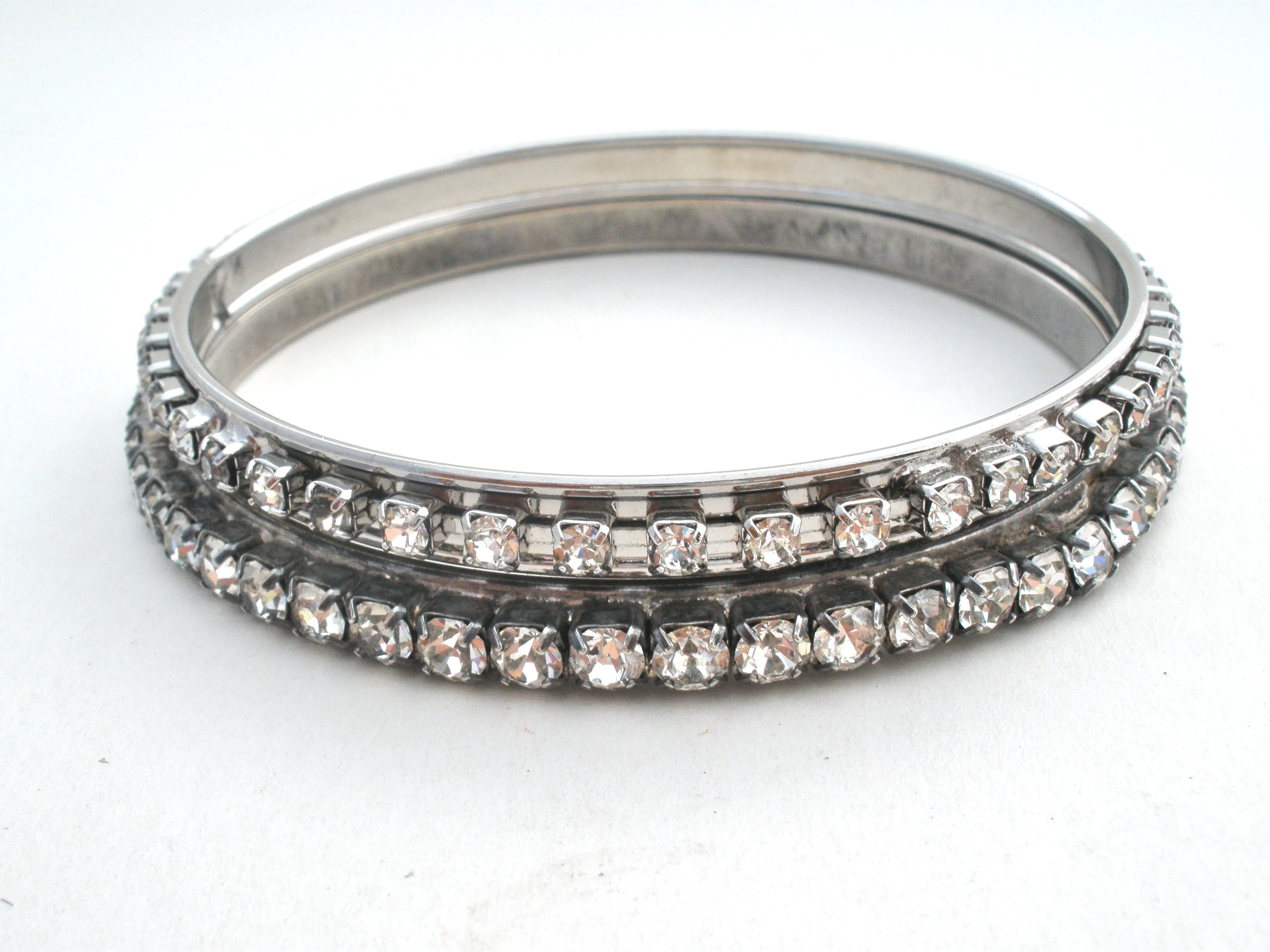 Vintage Clear Rhinestone Bangle Bracelets Set of 2