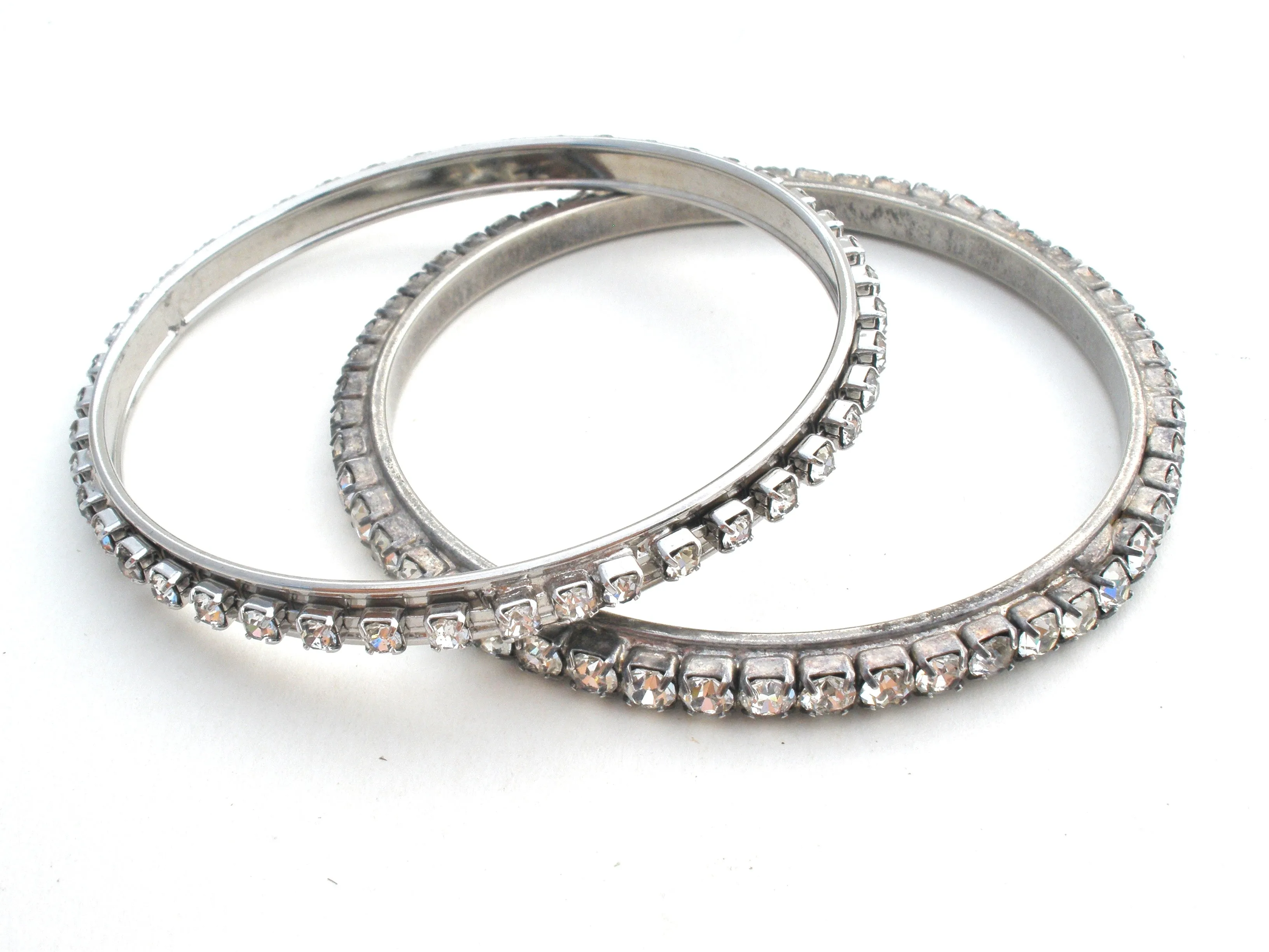 Vintage Clear Rhinestone Bangle Bracelets Set of 2