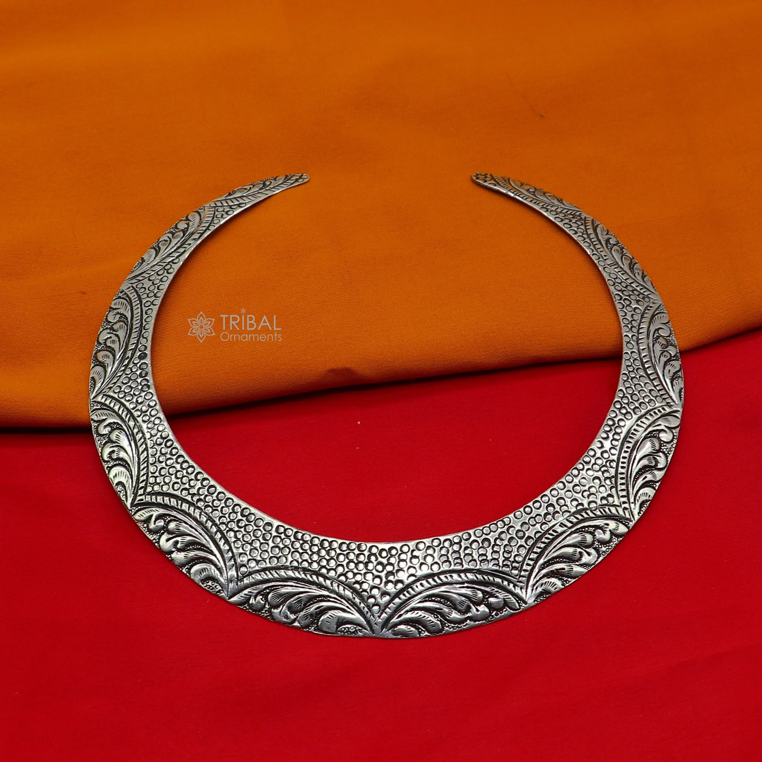 Vintage Indian traditional style trendy 925 sterling silver customized chitai/kandrai work Chokar necklace, choker tribal jewelry SET679