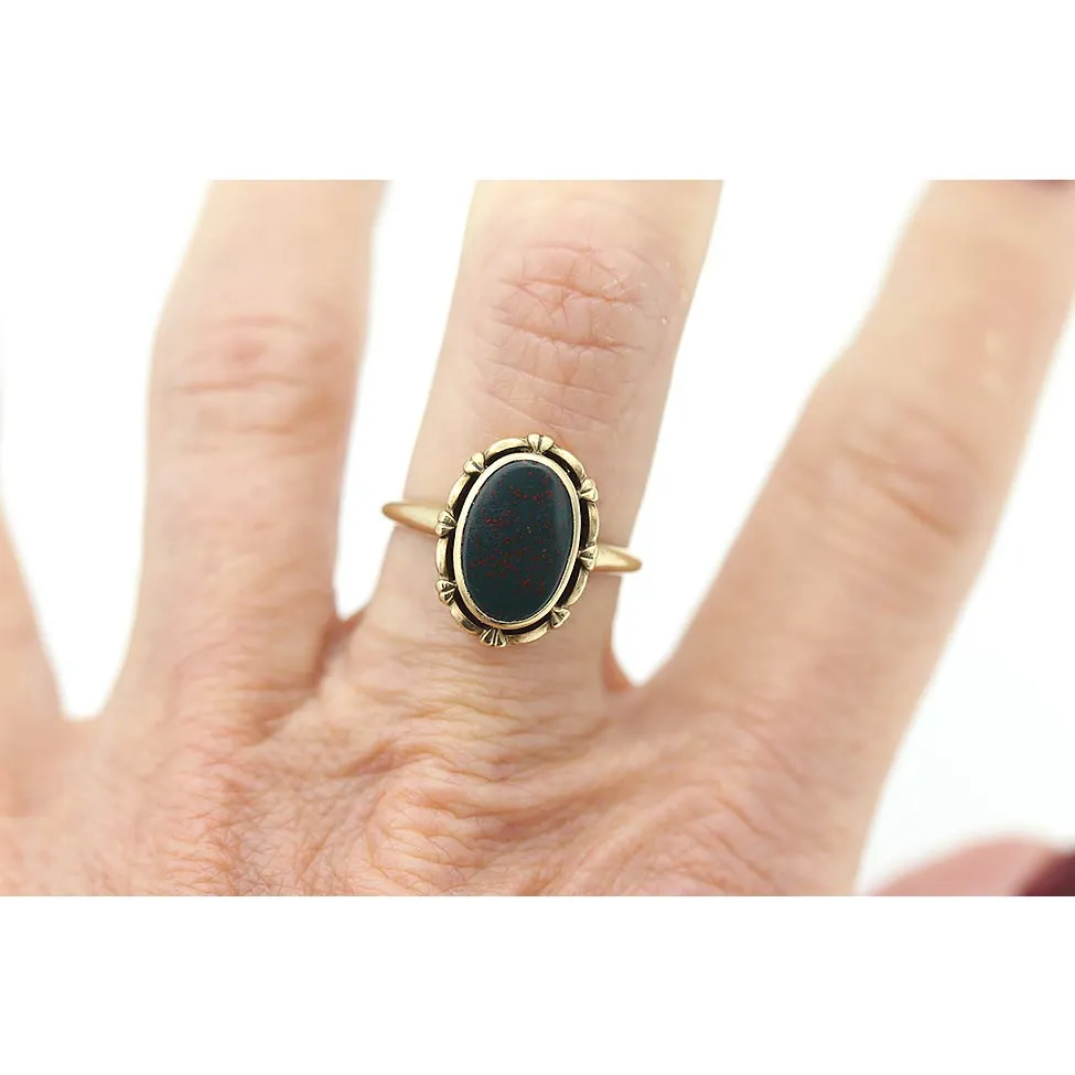 Vintage Oval Cut Bloodstone Solitaire Halo Engagement Ring 1.50 Carat