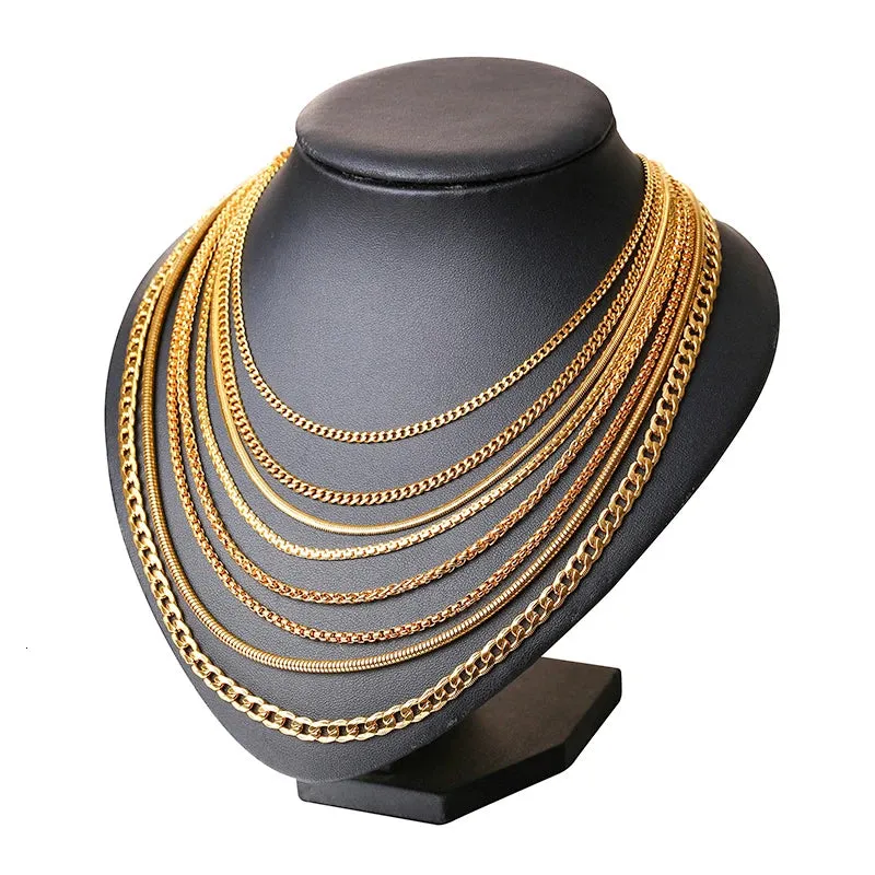 Vnox Men Women Necklace Gold Color Snake Miami Cuba Wheat Spiga Paima Link Round Box Curb Chain 24" Choker