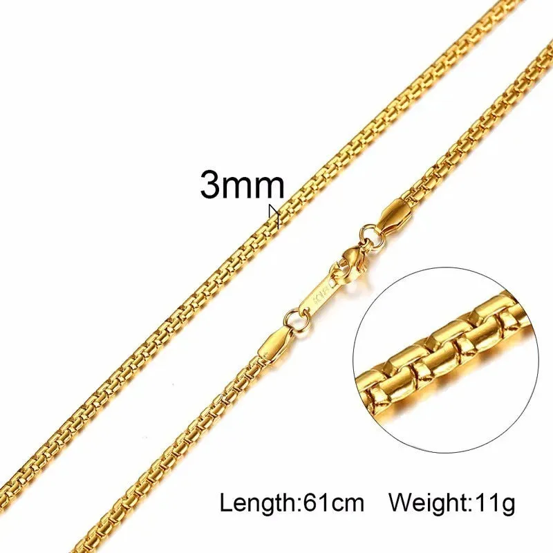 Vnox Men Women Necklace Gold Color Snake Miami Cuba Wheat Spiga Paima Link Round Box Curb Chain 24" Choker