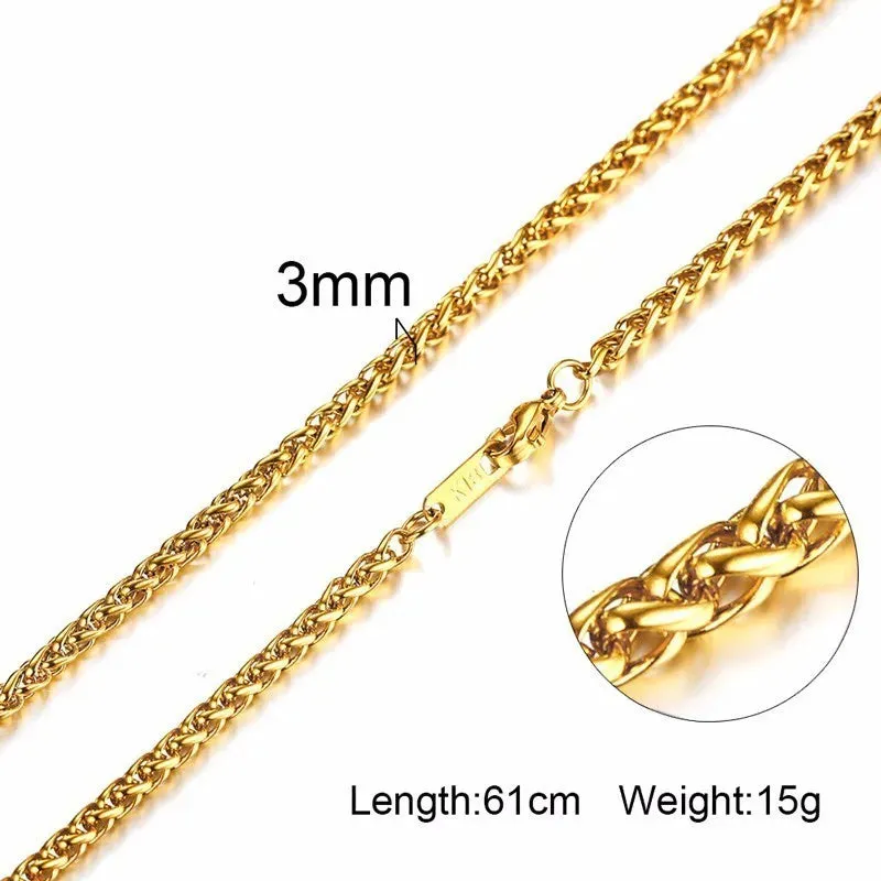Vnox Men Women Necklace Gold Color Snake Miami Cuba Wheat Spiga Paima Link Round Box Curb Chain 24" Choker