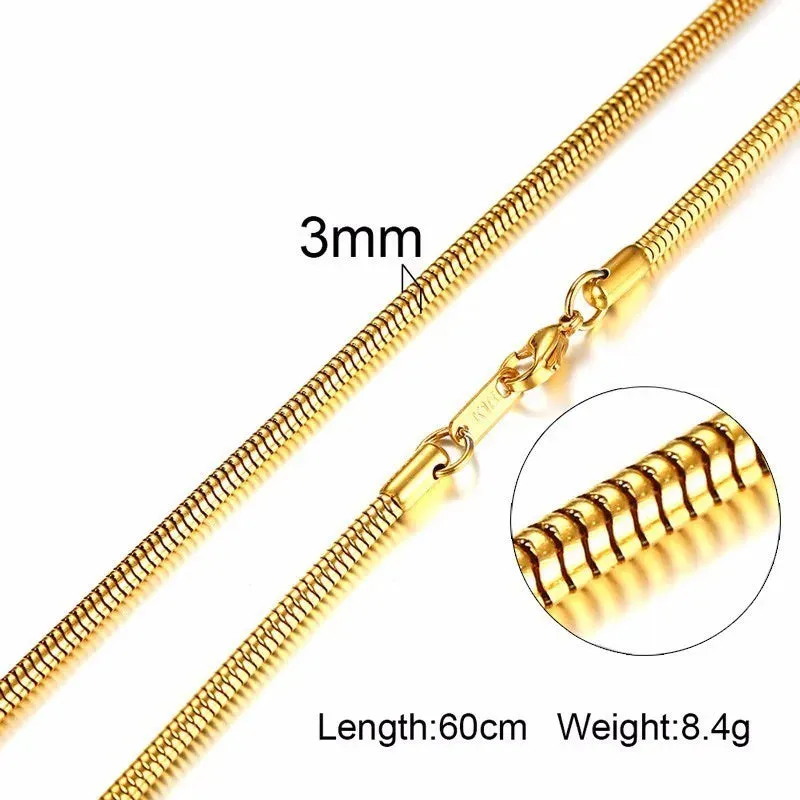 Vnox Men Women Necklace Gold Color Snake Miami Cuba Wheat Spiga Paima Link Round Box Curb Chain 24" Choker