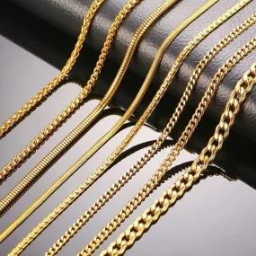Vnox Men Women Necklace Gold Color Snake Miami Cuba Wheat Spiga Paima Link Round Box Curb Chain 24" Choker