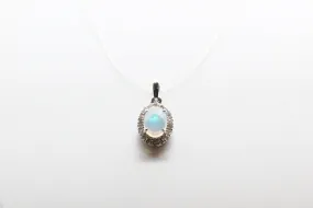 White Gold Oval Opal Halo Pendant