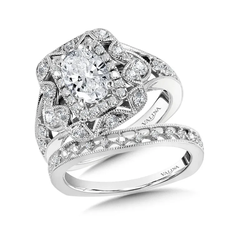 Wide Vintage Double Halo Engagement Ring w/ Oval Center & Diamond Undergallery